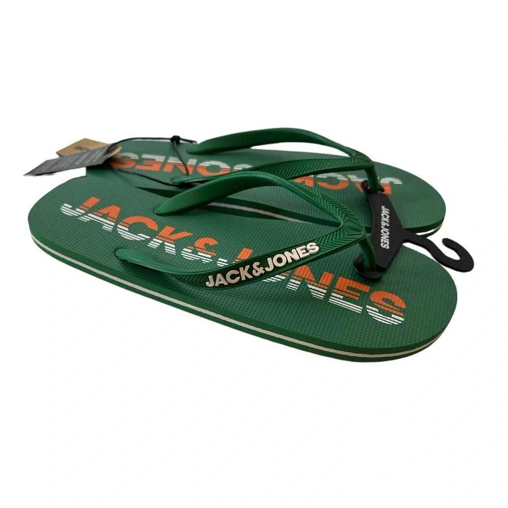 JACK & JONES Mens Logo Flip Flops Sandals Black Summer Beach Shoes Size 9/10 New